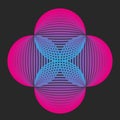 Circular psychedelic pattern logo featuring overlapping four circles, intersecting thin lines creating a grid cross abstract shape