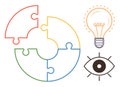 Circular Puzzle with Light Bulb and Eye Representing Creativity and Vision Royalty Free Stock Photo
