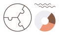 Circular Puzzle and Pie Chart with Minimal Wavy Lines for Abstract Data and Problem-Solving Themes Royalty Free Stock Photo