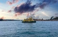 Circular Quay and Sydney Rocks Ferry on Sydney Harbour NSW Australia. Lovely colours of the Sky and water Royalty Free Stock Photo