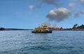 Circular Quay and Sydney Rocks Ferry on Sydney Harbour NSW Australia. Lovely colours of the Sky and water Royalty Free Stock Photo