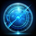 Circular Radar Screen with World Map Overlay and Target Tracking Lines in Blue Light display Royalty Free Stock Photo