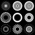 Circular, radial icon, motif, mandala shape. Swirl, twirl, helix, volute rotation geometric design element. Abstract circle