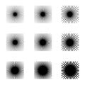 Circular radial lines pattern. Radiating stripes abstract element / shape.