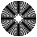 Circular, radiating abstract shape, motif. Geometric design elem