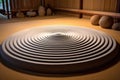 circular raked sand pattern surrounding a large zen stone Royalty Free Stock Photo