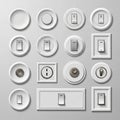 Circular and rectangular designs some with toggles and others with Royalty Free Stock Photo