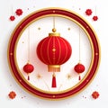 Circular Red and Gold Chinese Lantern Decoration on White Background Royalty Free Stock Photo