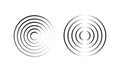 Circular ripple icons. Concentric circles with polka dot broken lines. Vortex, sonar wave, sound wave, sunburst, radio