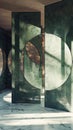A circular room divider with intersecting arcs creating a mesmerizing geometric pattern