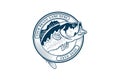 Circular Round Bass Large Mouth Fish Badge Emblem Label for Angler Club Logo Design Vector Royalty Free Stock Photo