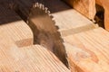 Circular saw blade for cutting wood closeup at selective focus Royalty Free Stock Photo