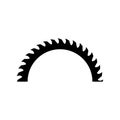 A circular saw blade. Half sawblade. Vector isolated illustration.