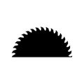 A circular saw blade. Half sawblade. Vector isolated illustration on white background.