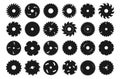 Circular saw blade icons. Silhouette of metal disc for woodwork. Round carpentry tool. Industrial rotary wheels. Construction Royalty Free Stock Photo