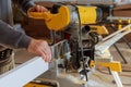 Circular Saw. Carpenter Using Circular Saw for wood Royalty Free Stock Photo