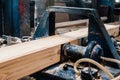 Circular Saw. Carpenter Using Circular Saw for wood Royalty Free Stock Photo