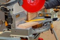 Circular Saw. Carpenter Using for wood Royalty Free Stock Photo