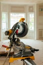 Circular Saw. Carpenter Using Circular Saw for wood