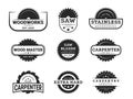 Circular saw carpentry logo. Industrial saw blade silhouettes for logo design, carpentry professional service and cutting wood