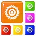 Circular saw disk icons set vector color Royalty Free Stock Photo