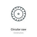 Circular saw outline vector icon. Thin line black circular saw icon, flat vector simple element illustration from editable Royalty Free Stock Photo