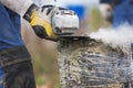 Circular saw - sawdust flying around Royalty Free Stock Photo