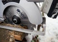 Circular saw for sawing wood. Sharp saw for woodwork