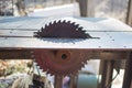 Circular saw for wood processing.