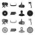 Circular saw, a working carpenter, a stack of logs. A sawmill and timber set collection icons in black,monochrome style Royalty Free Stock Photo