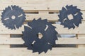 Circular saws. Circular saw blades for wood work Royalty Free Stock Photo