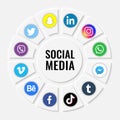 Circular shape. Set of popular social network and media icons. Behance Twitter Messenger Facebook, Instagram, Snapchat Tumbler Royalty Free Stock Photo