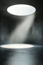 A circular skylight allows soft natural light to filter into the space, accentuating smooth concrete textures while Royalty Free Stock Photo