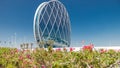 Circular skyscraper Aldar Headquarters Building timelapse in Abu Dhabi, UAE.