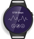Circular Smartwatch Fitness Tracker Interface with Step Count and Features