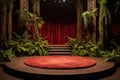 a circular stage encircled by tall redwoods, with ferns carpeting the forest floor Royalty Free Stock Photo