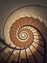 Circular staircase with black metal railing, inside the triumphal arch, Paris, France. Abstract background, a look downstairs an Royalty Free Stock Photo