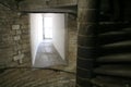 Spiral staircase, rails, grey brick walls, windows in the Saint Isaak Cathedral in Sain Petersburg