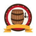 Circular stamp with beer barrel and label