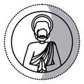 Circular sticker with contour of half body picture saint joseph praying