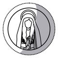 Circular sticker with contour half body saint virgin mary praying