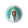 Circular sticker with half body picture colorful saint virgin mary