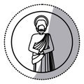 Circular sticker with silhouette figureof saint joseph