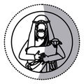 Circular sticker with silhouette half body jesus carrying a sheep