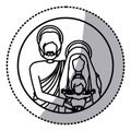 Circular sticker with silhouette half body picture of sacred family Royalty Free Stock Photo