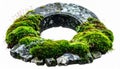 Circular Stone Arch Covered in Bright Green Moss Isolated on White Background Royalty Free Stock Photo