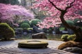 a circular stone bench in a garden