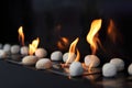 Circular stones and flames in fireplace Royalty Free Stock Photo