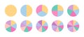 Circular structure chart divided into multicolor segments. Piechart with segments and slices. Ring section template