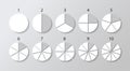 Circular structure divided into pieces. Circle section graph. Round chart in white and gray colors